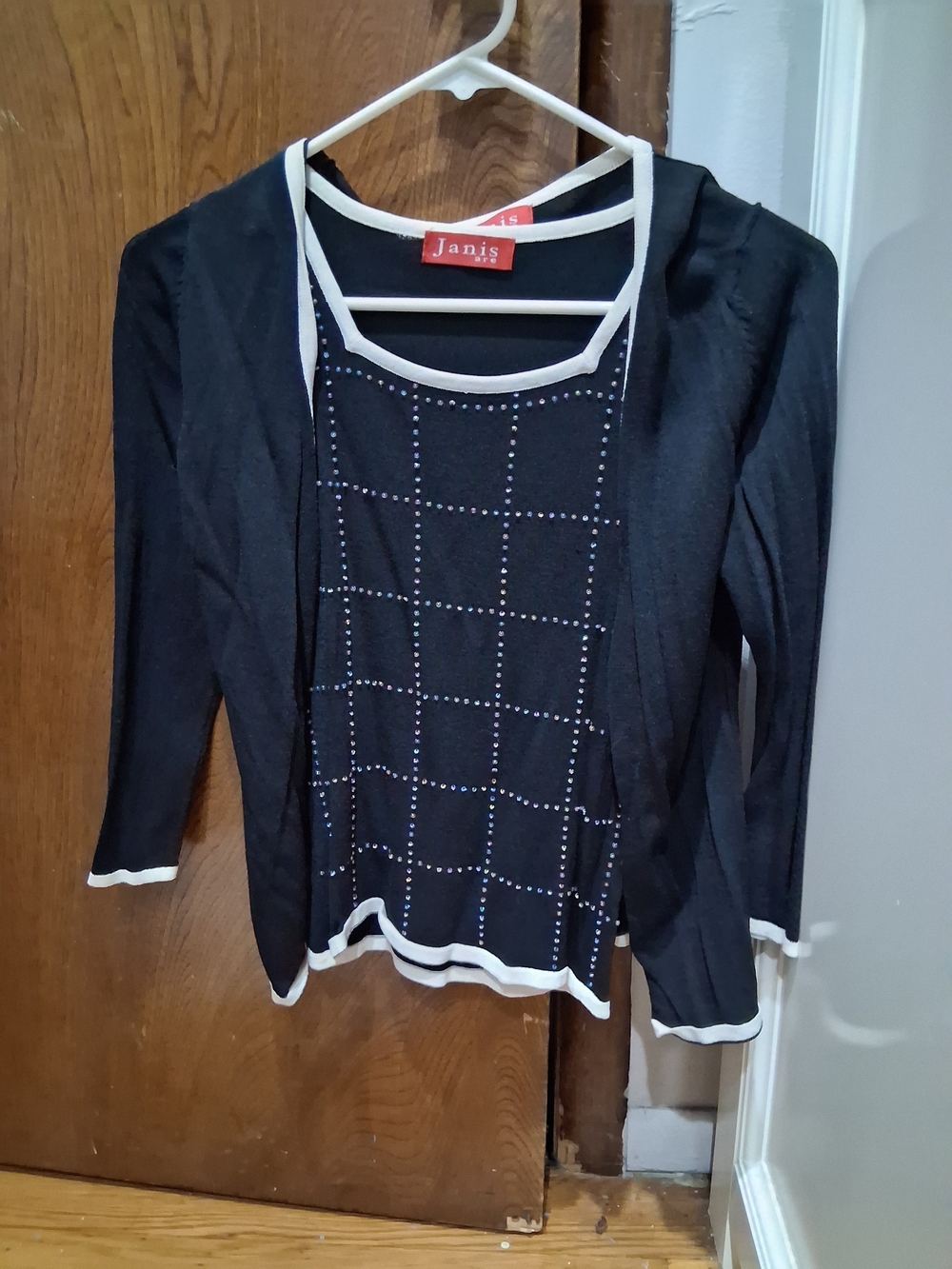 Black and White Layered-Look Beaded Women's Top